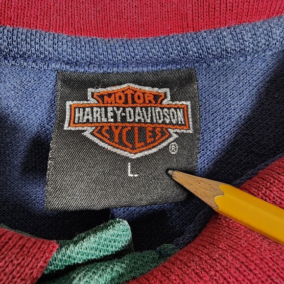 VINTAGE Harley-Davidson Polo Shirt Mens Large Blue Red Biker Made in USA 90s - Picture 8 of 14